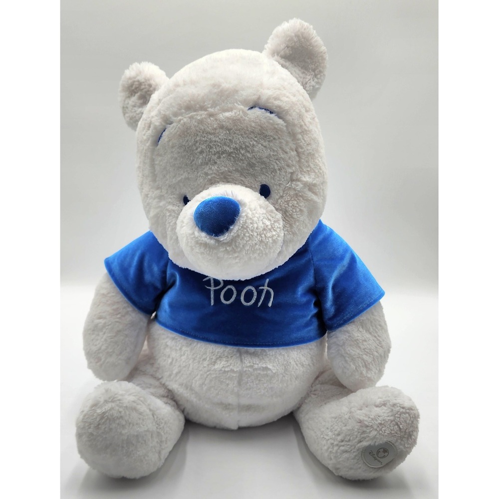 Disney Store Large 18 Inch Winter Pooh Plush‎ Blue Velvet Shirt & Features EUC